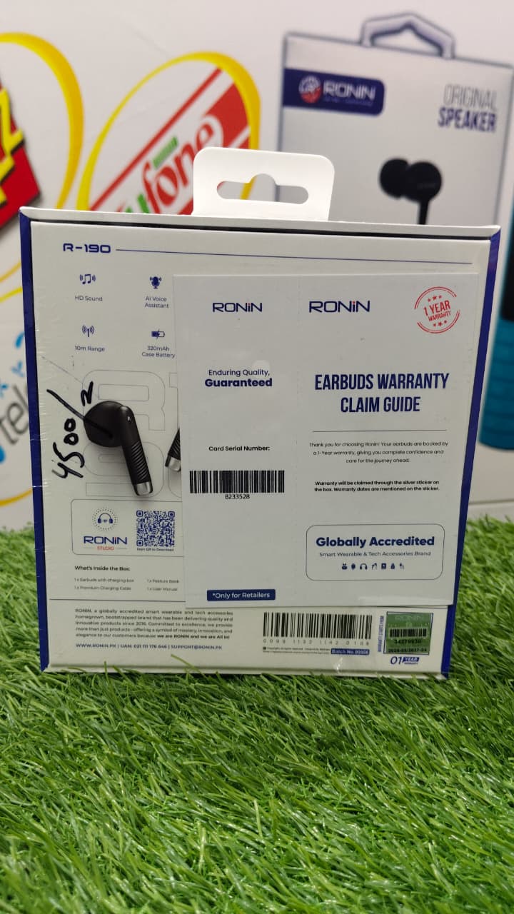 Ronin Mashion R-190 TWS Wireless Earbuds – HD Sound, Smart Touch & Digital Display (1-Year Warranty)