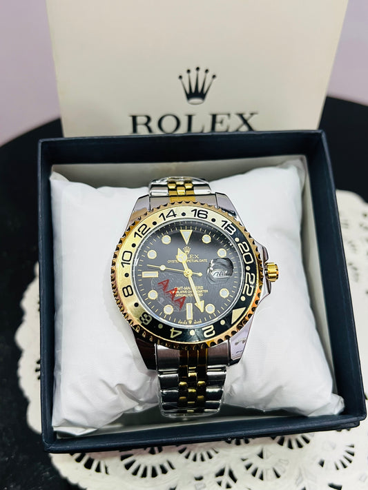 Premium Black & Gold GMT Luxury Watch – Stainless Steel Men’s Wristwatch With Box With Free Delivery
