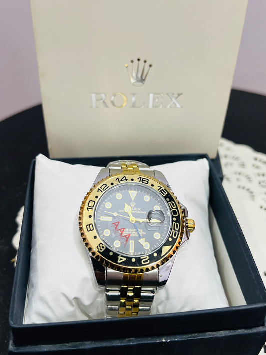 Premium Black & Gold GMT Luxury Watch – Stainless Steel Men’s Wristwatch With Box With Free Delivery