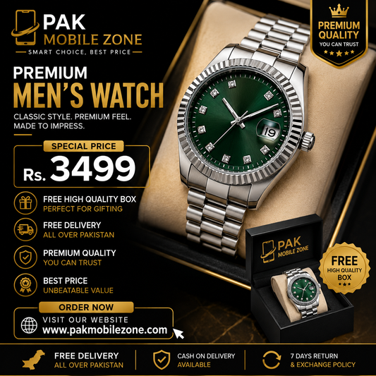 Premium Green Dial Stainless Steel Men's Watch – Elegant Date Display