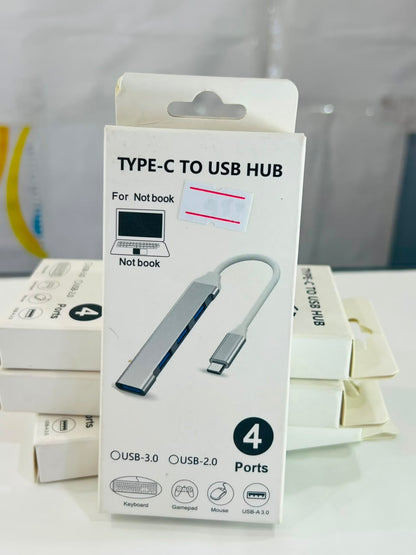 Type-C to USB Hub Adapter with 4 Port Design and Easy Device Connectivity