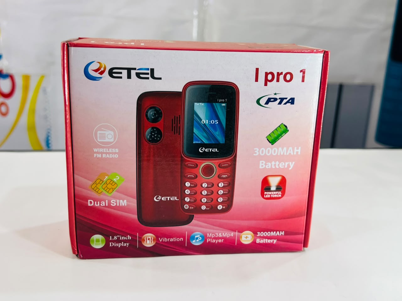 ETEL I Pro 1 Keypad Mobile Phone with Stylish Red Finish and Easy-to-Use Design