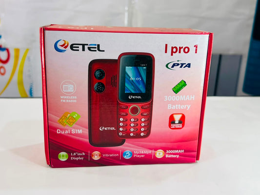 ETEL I Pro 1 Keypad Mobile Phone with Stylish Red Finish and Easy-to-Use Design